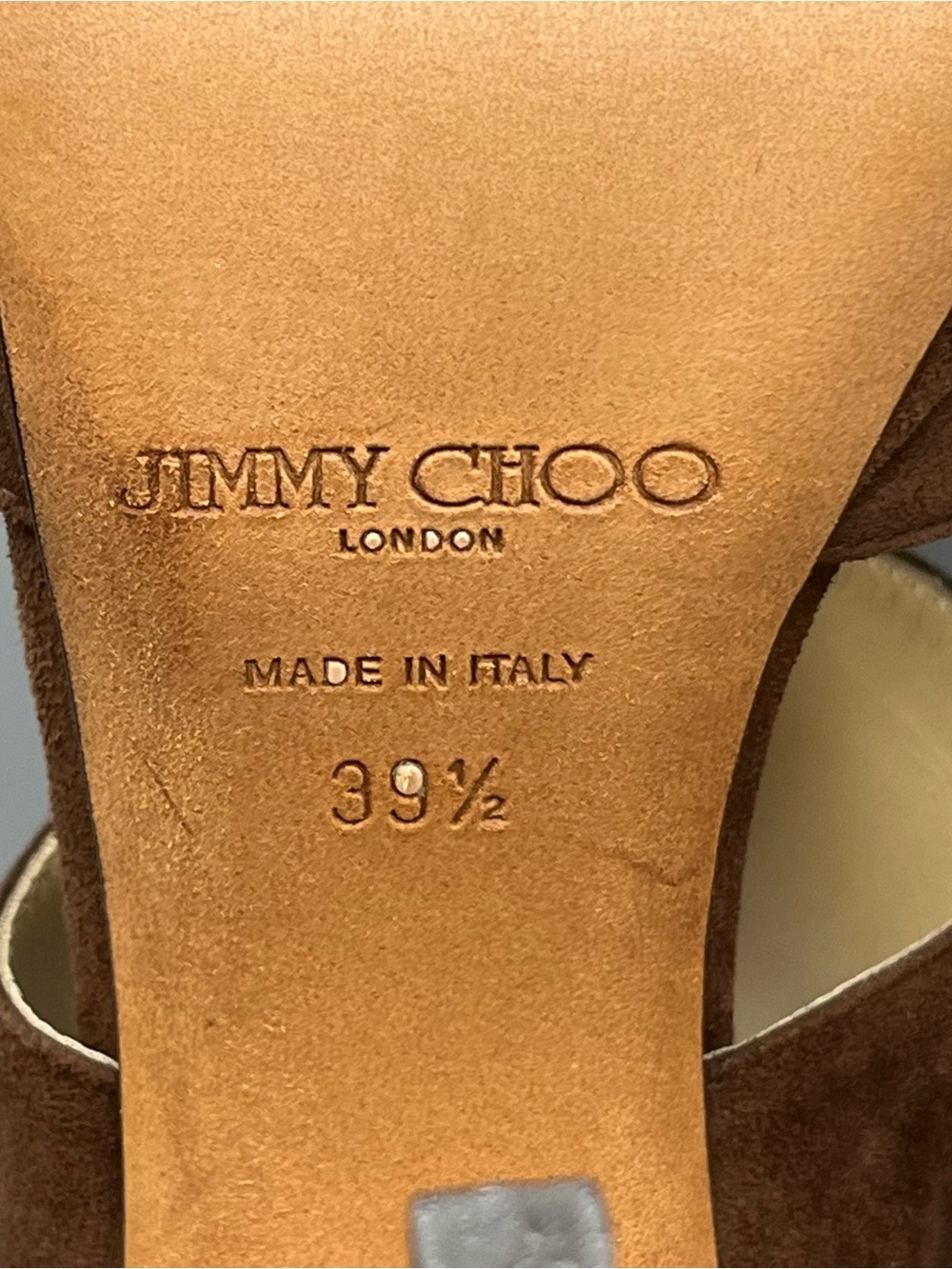 Jimmy Choo London Brown Suede Peep Toe Platform Heels Women EU 39.5 Italy 9.5 US - Picture 12 of 16